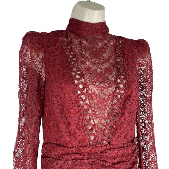 Saylor Celia Puff Shoulder Lace Mini Dress Russet Orange Size XS - Picture 7 of 12